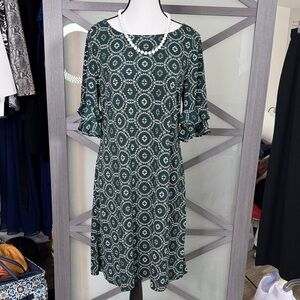 Ronni Nicole Teal Patterned Midi Dress
